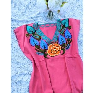 Vacay Shop 🦋🌵Mexican Boho Salmon Embroidere Top